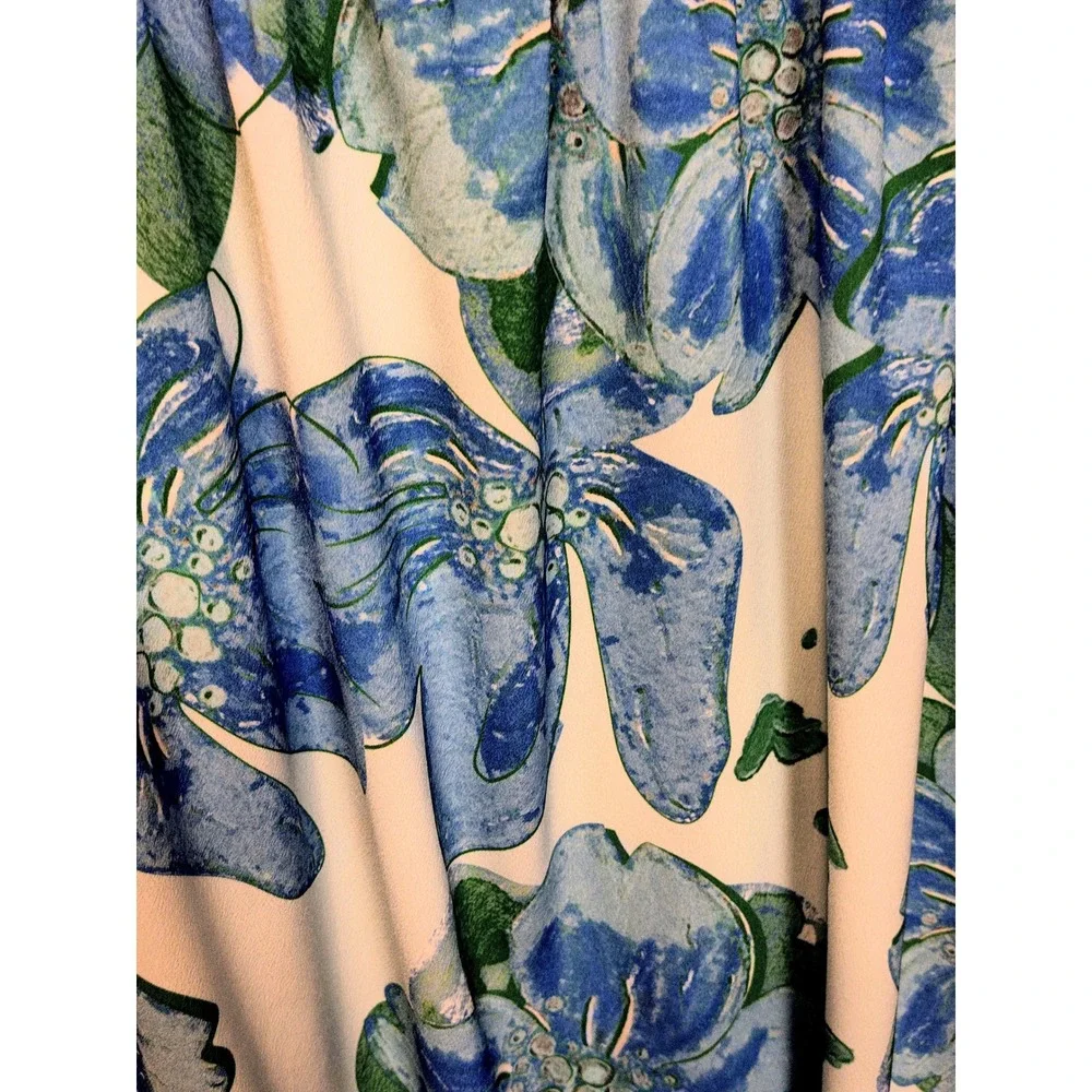 Womens Kori Floral Maxi Dress L BlueWhite Excellent Smocked Back Spaghetti Strap - Picture 5 of 6